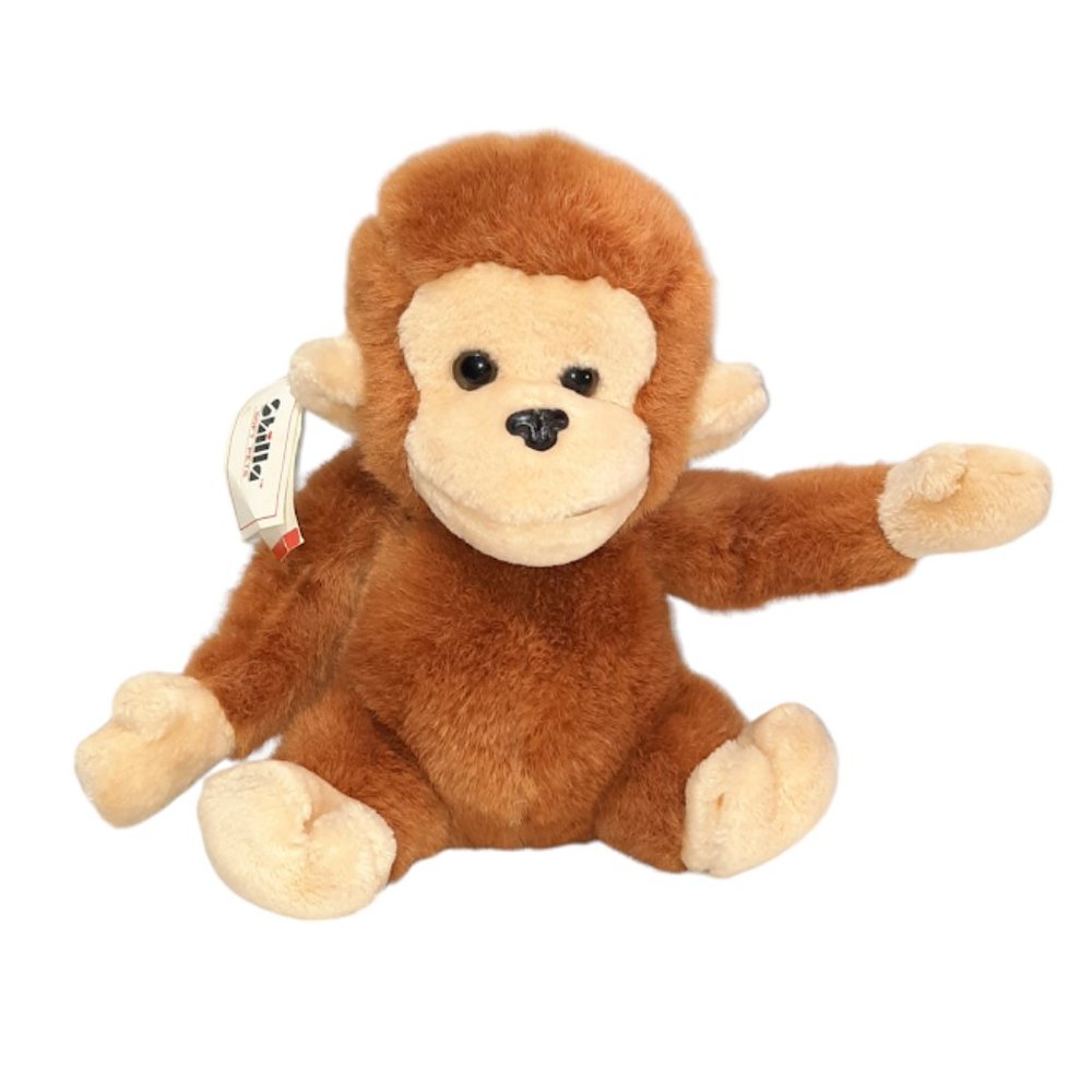Vintage 1988 Shilla Sitting Monkey Brown Tan Plush Stuffed Toy 9"